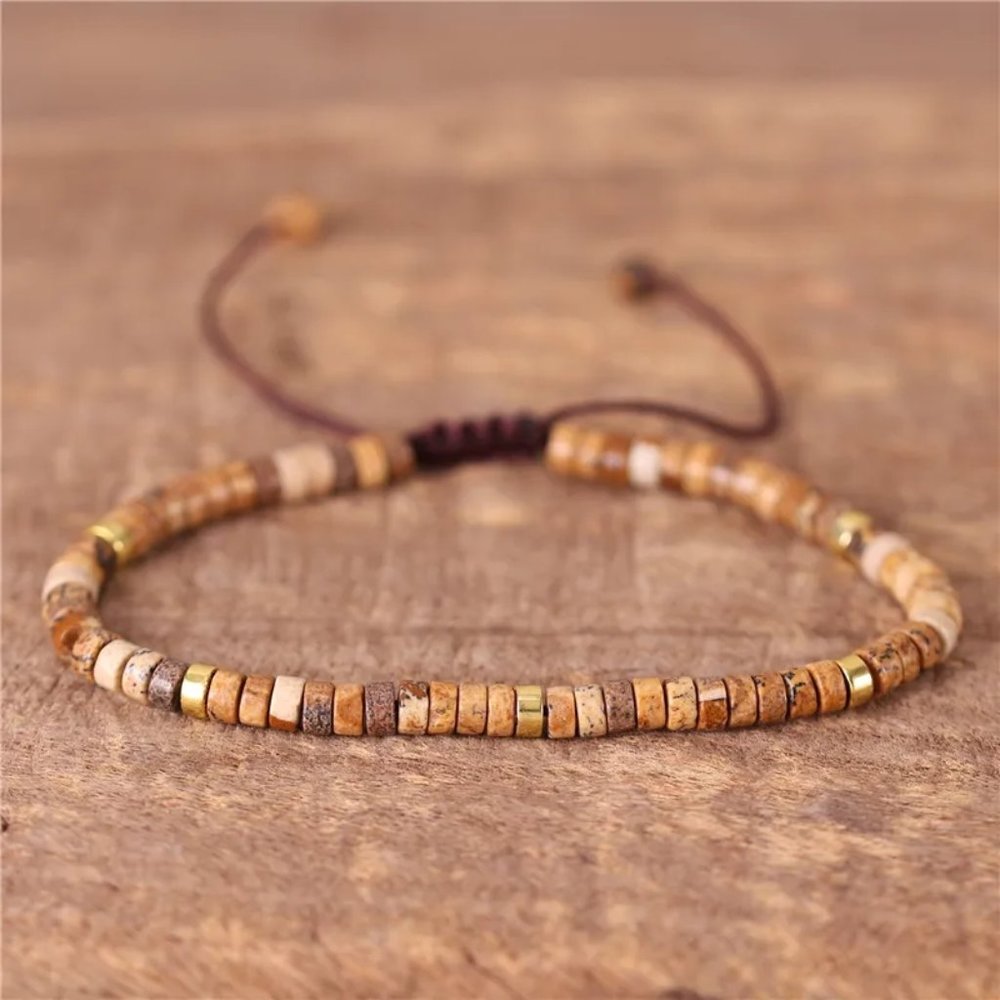 Picture Jasper 4mm Beads Handmade Healing Protection Dainty Women Bracelet Gifts